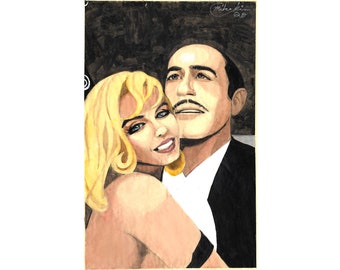 Original 11x17" watercolor and ink drawing of Marilyn Monroe and Pedro Infante by Mikekimart