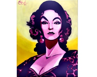 Original 16x20" Acrylic and Spray Paint Canvas Painting Art Of Famous  Golden Age Mexican Actress Maria Felix by Mikekimart