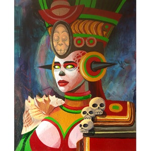 Original Art 16x20&quot; Acrylic Painting on Canvas Sci Fi,  Aztec, Fantasy Art by Mikekimart