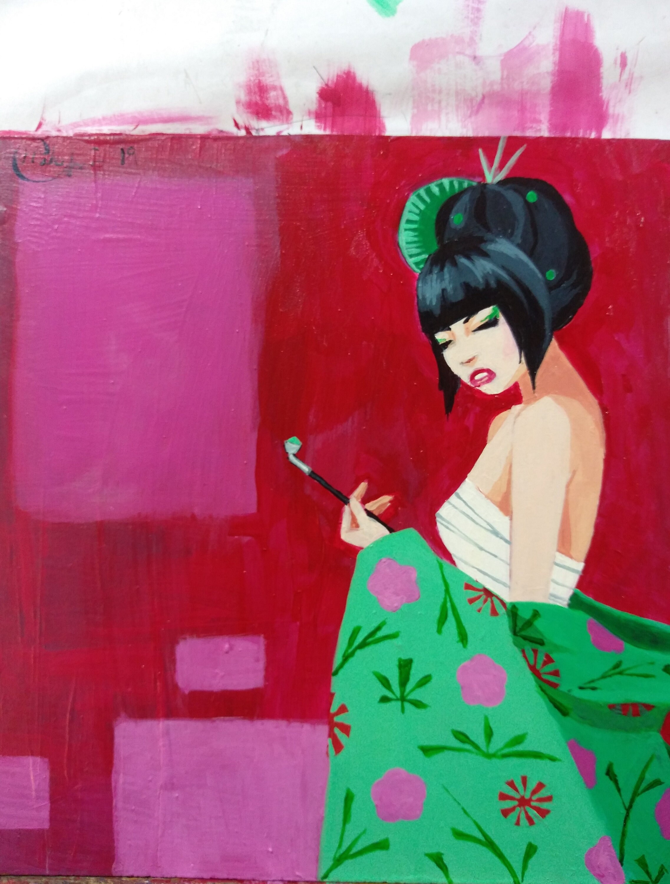 Original Art Acrylic Painting on Wood Panel of A Japanese Etsy