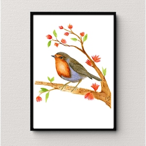 Watercolor Bird Print, Robin Watercolor Print, Printable Watercolor Print, Robin Watercolor, Robin Print, Robin Painting, European Robin