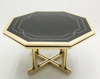 Unique black lacquer and brass Maison Jansen dining table 1970s