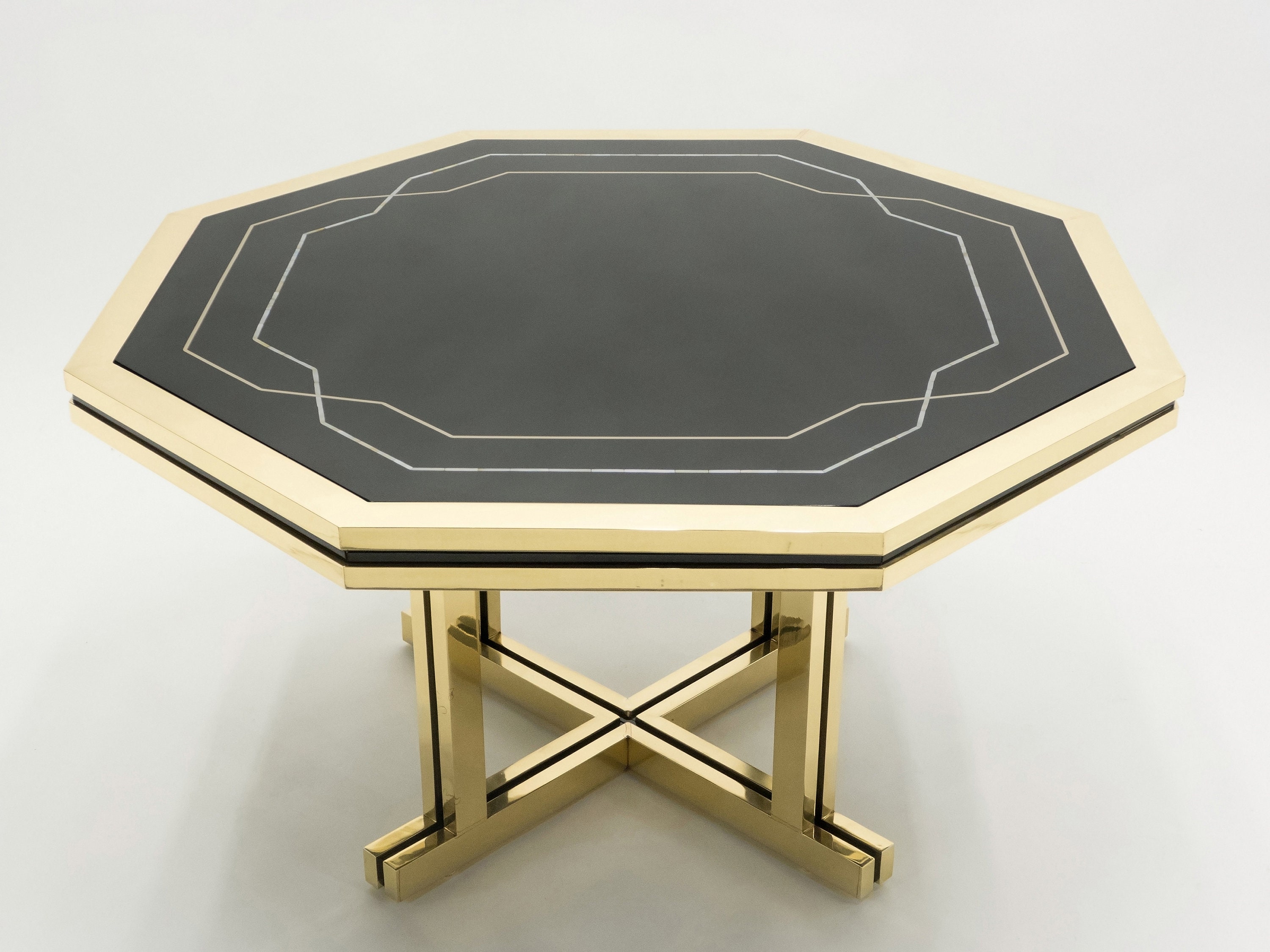 Unique Black Lacquer & Brass Maison Jansen Dining Table 1970S