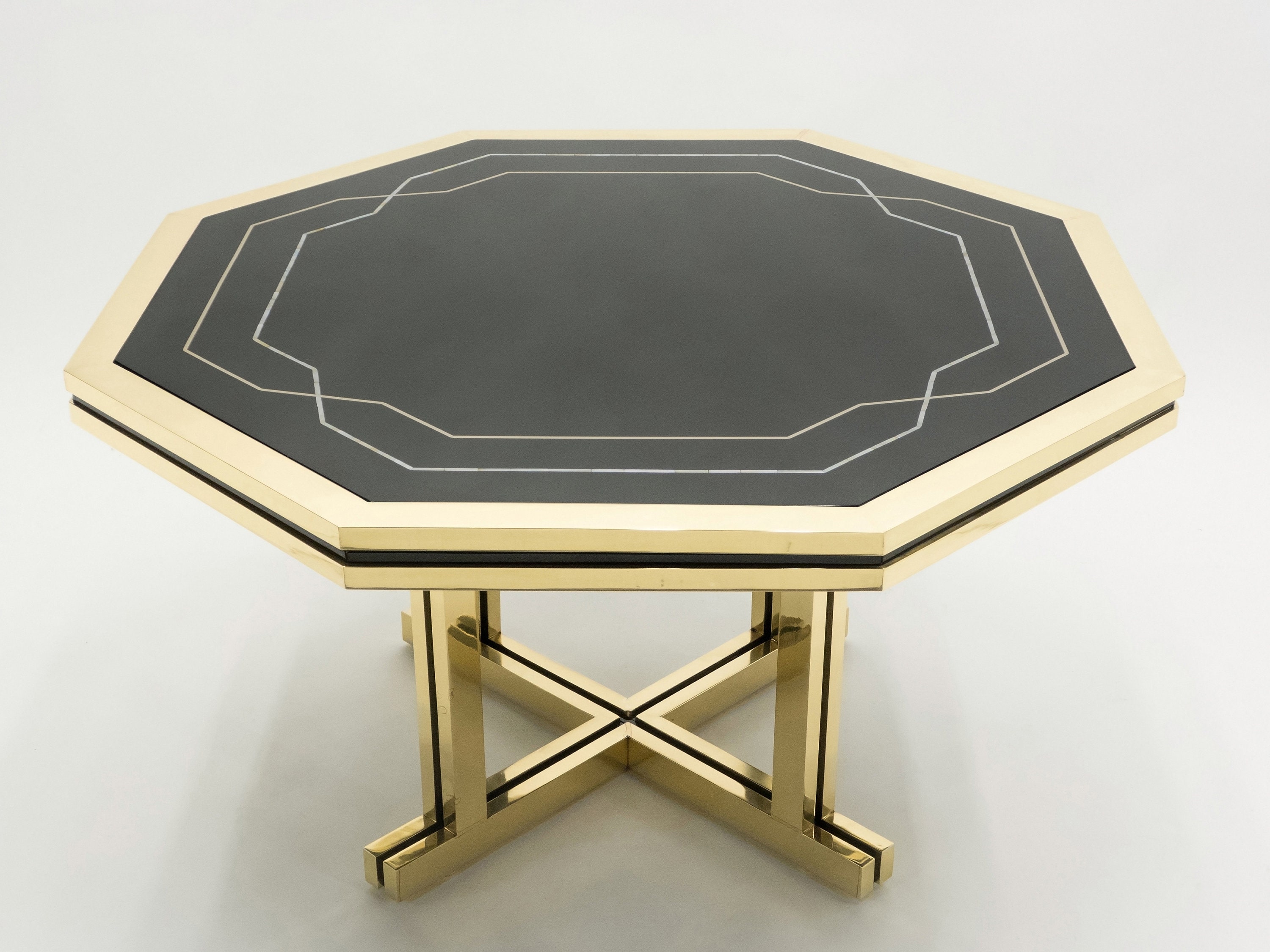 Unique Black Lacquer & Brass Maison Jansen Dining Table 1970S
