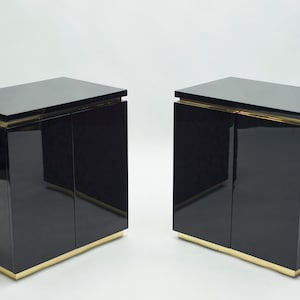 Pair of small black lacquer cabinets night stands by J.C. Mahey 1970s