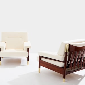 Carlo De Carli pair of armchairs rosewood brass leather 1966