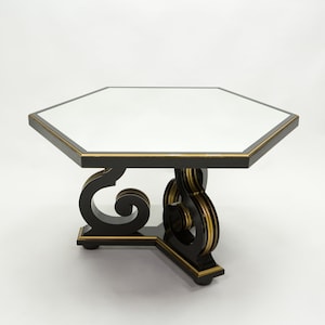 French Neoclassical Maurice Hirsch black gilded mirror table 1970s