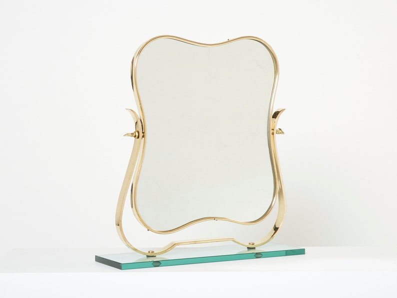 Gio Ponti for fontana Arte brass Murano glass table vanity mirror 1950s image 2