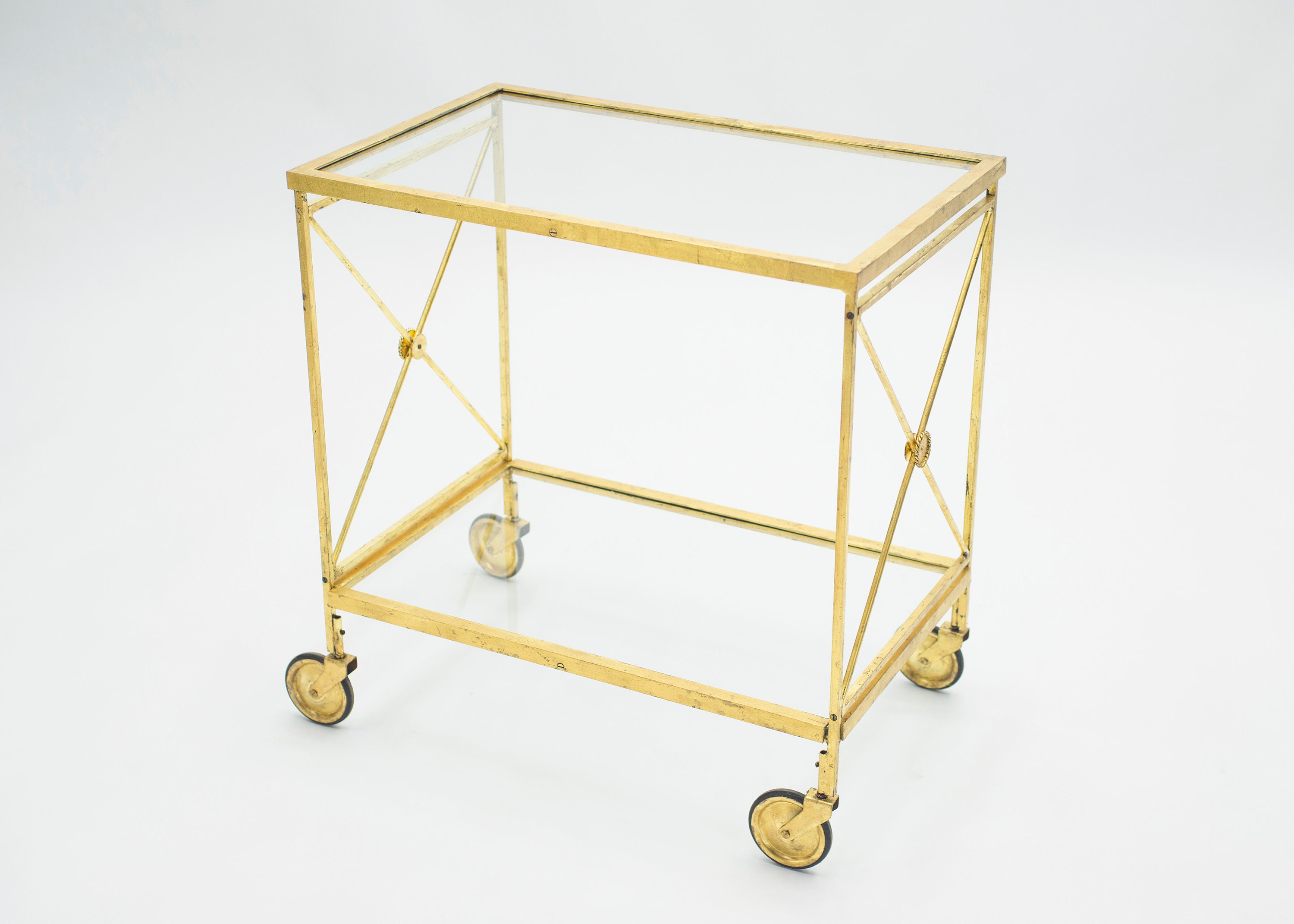 French Neoclassical Maison Jansen Gilded Iron Bar Cart 1960S