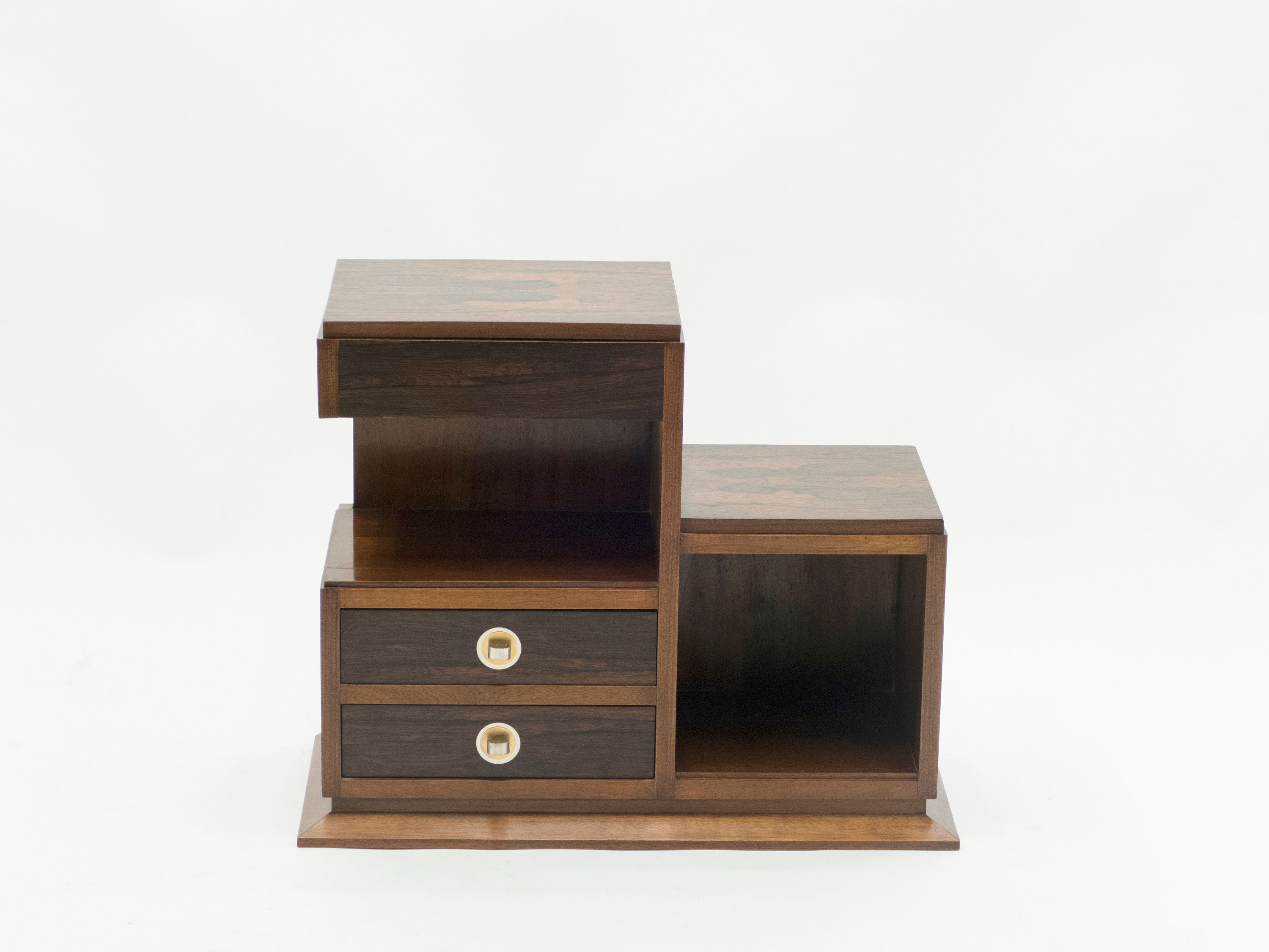 French Art Deco Modernist Rosewood Brass Sewing Cabinet 1940S