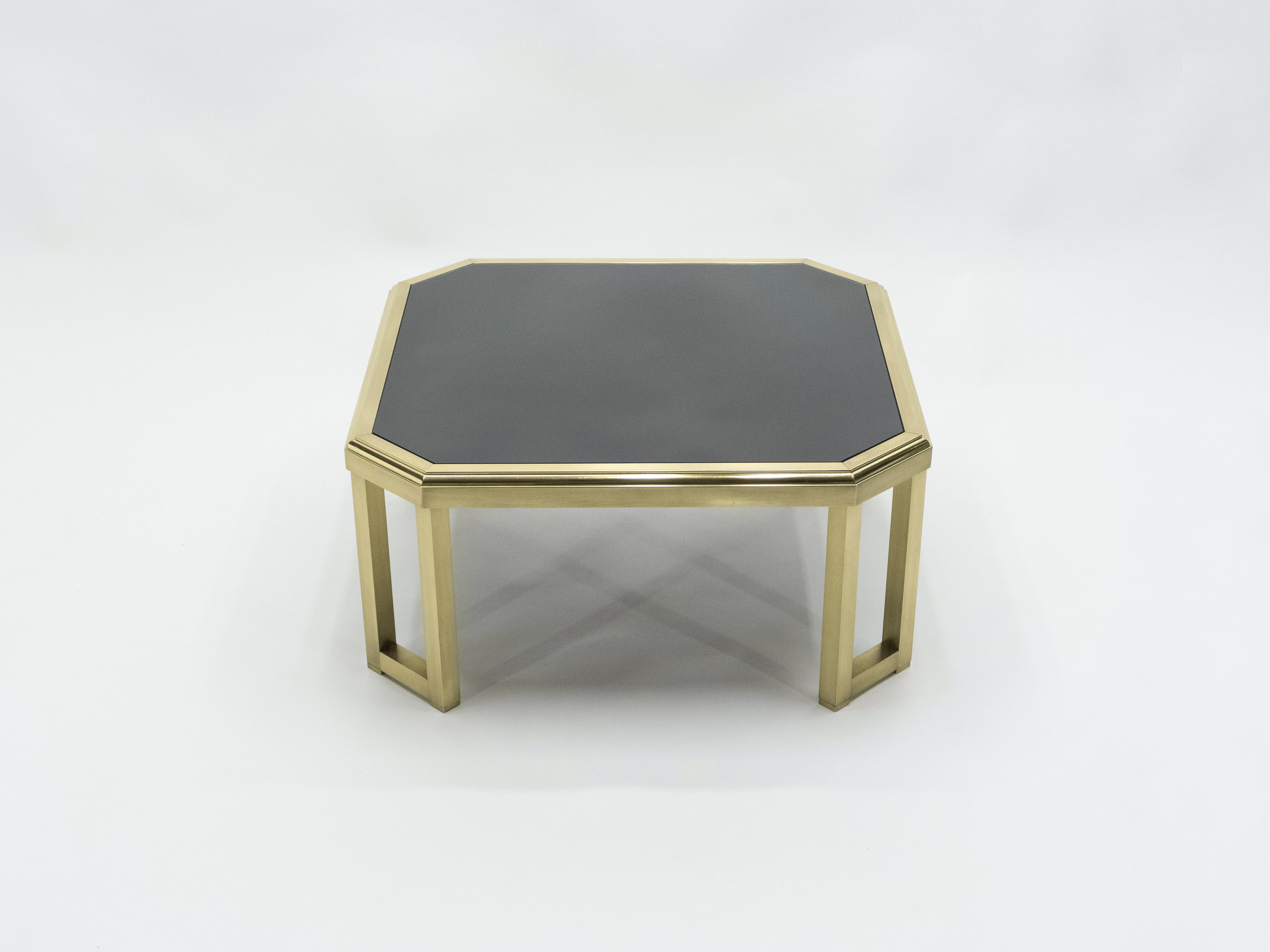 Mid-Century Brass Black Opaline End Table By Maison Jansen 1970S