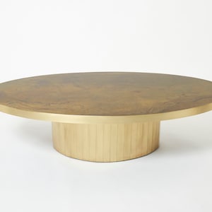 Large oval Isabelle and Richard Faure oxidized brass coffee table 1970s