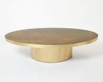 Large oval Isabelle and Richard Faure oxidized brass coffee table 1970s