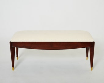 Maison Dominique bench bench walnut wool bouclé brass 1940s