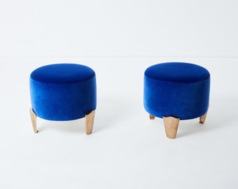 Pair of stools Garouste & Bonetti ‘Koala’ bronze royal blue velvet 1995