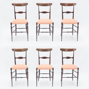 Rare set of six Campanino Chiavari walnut chairs by Fratelli Levaggi 1950