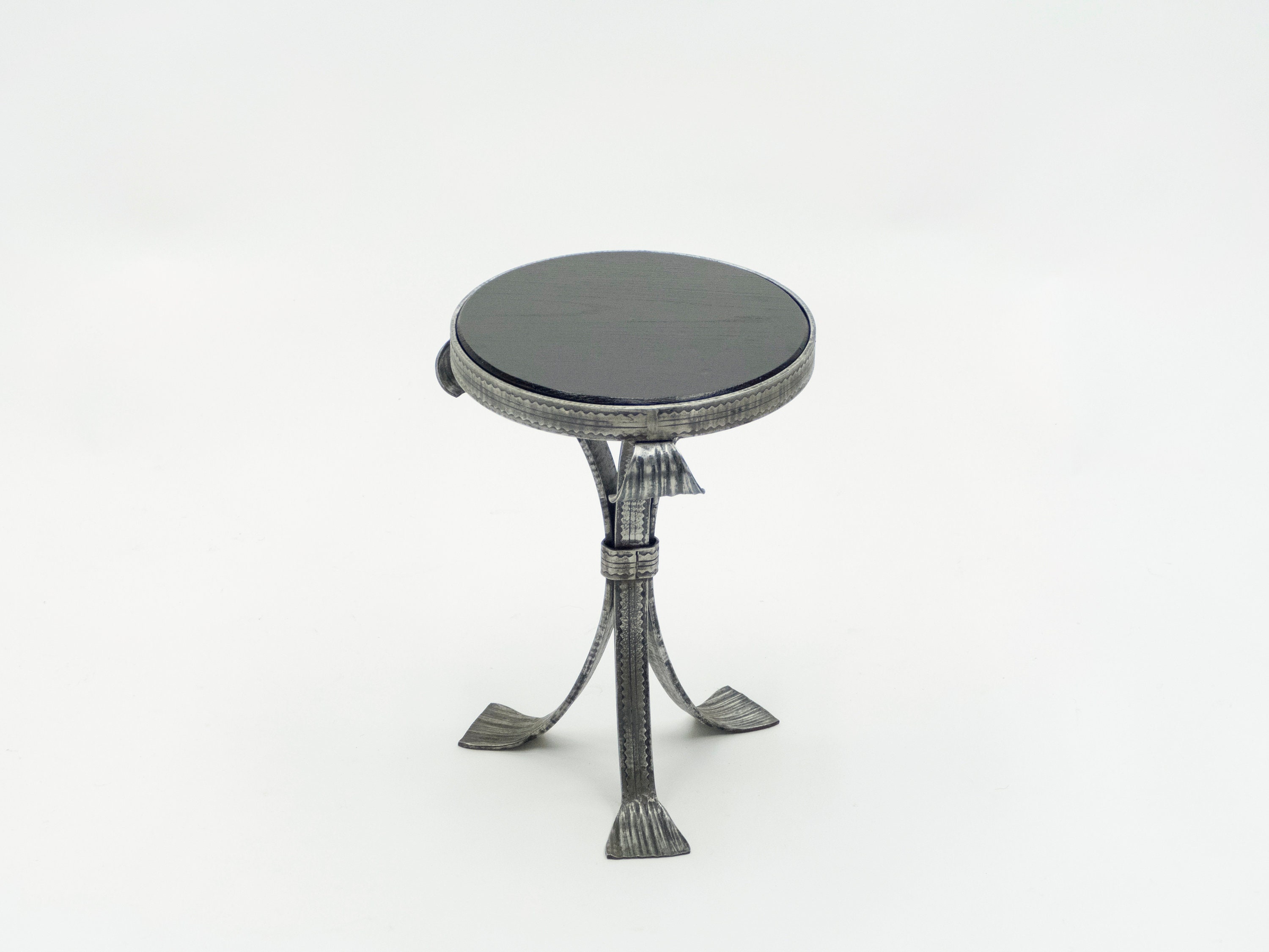 French Art Deco Wrought Steel Black Oak Gueridon 1940S