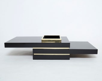 J.C. Mahey black lacquer and brass bar coffee table 1970s