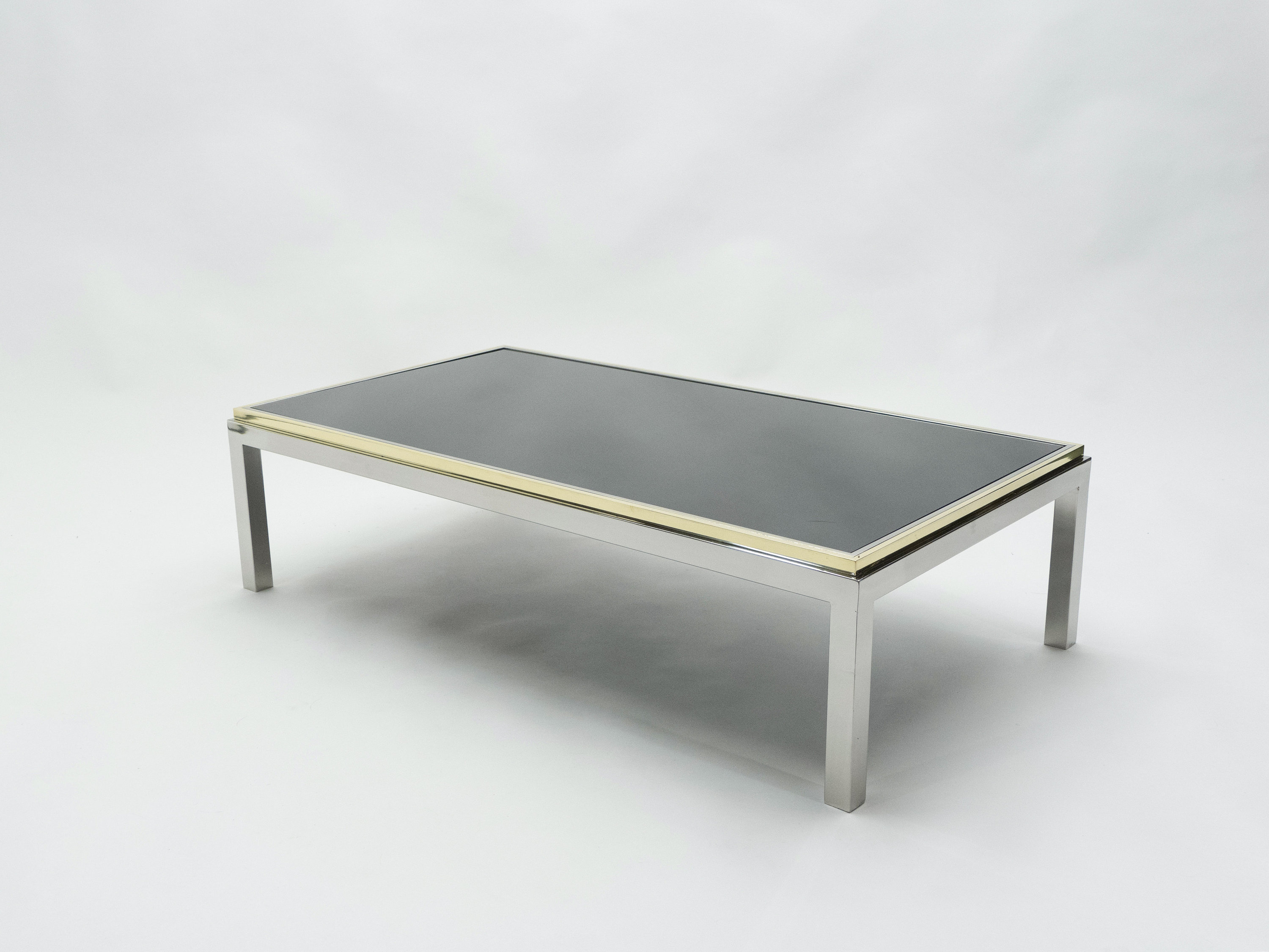 Large Brass & Chrome Coffee Table Willy Rizzo Model Flaminia 1970S