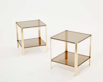 Pair of two-tier Bronze end tables by J.T. Lepelletier for Broncz 1960s