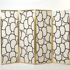Home and Garden Gallery Four Panel brass and silk fabric screen 1970