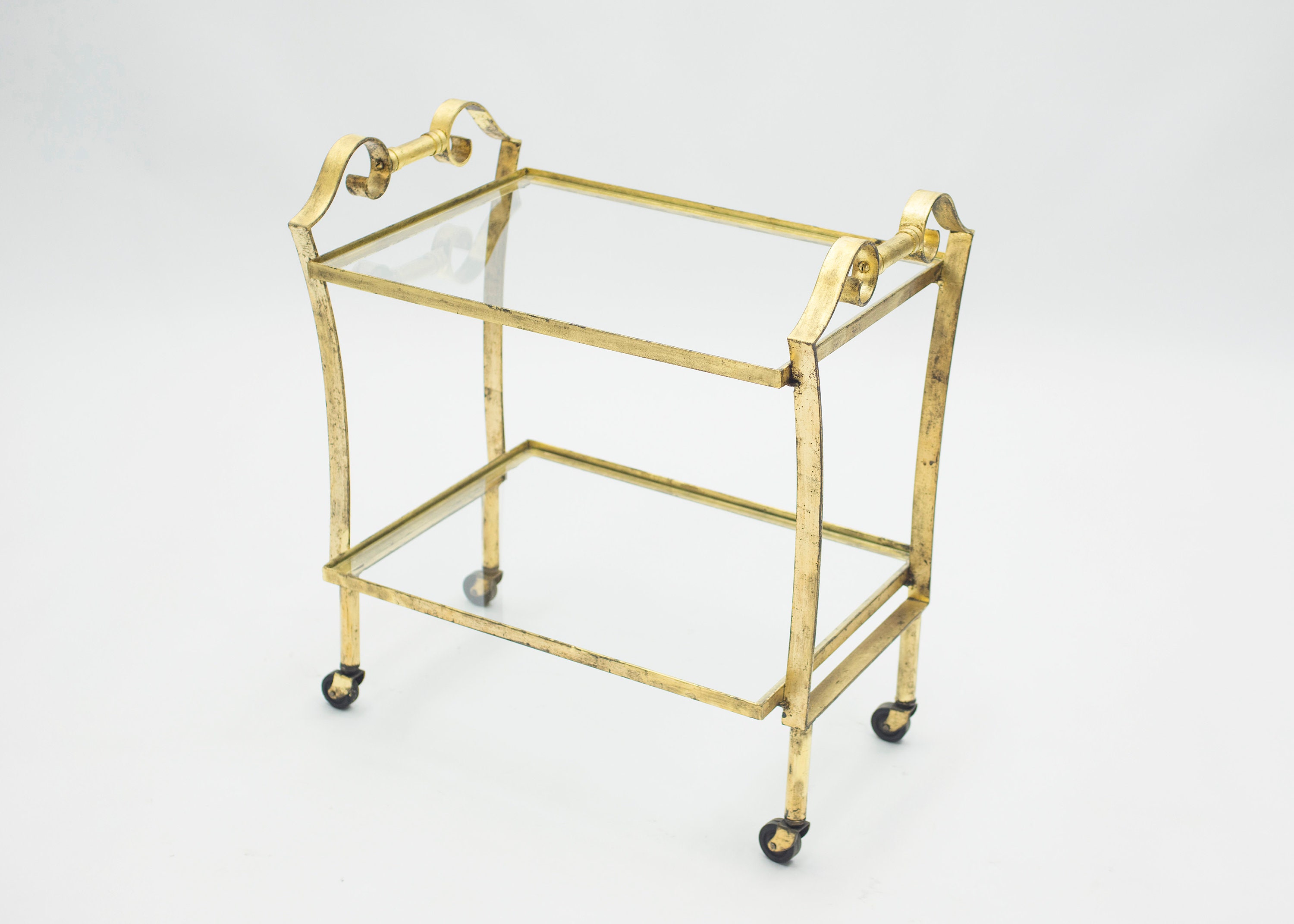 French Neoclassical Maison Ramsay Gilded Iron Bar Cart 1940S