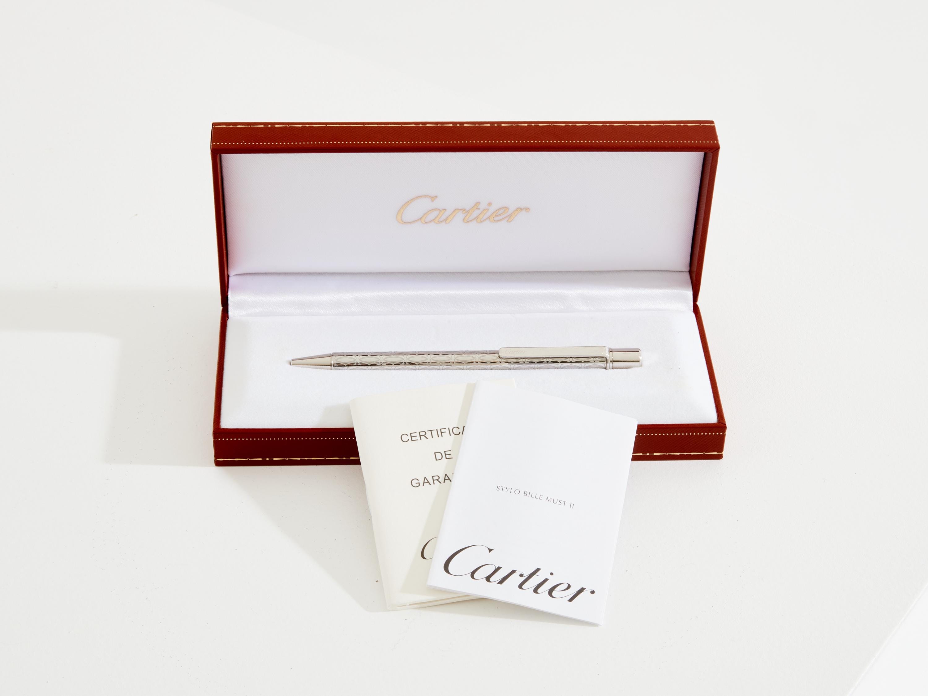 Cartier Must II Pen シルバー 赤いケース付き Authentic Cartier Stylo Bille Must II Ballpoint Pen | eBay