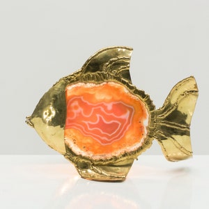 Unique Jacques Duval Brasseur brass agate stone lamp 1970s