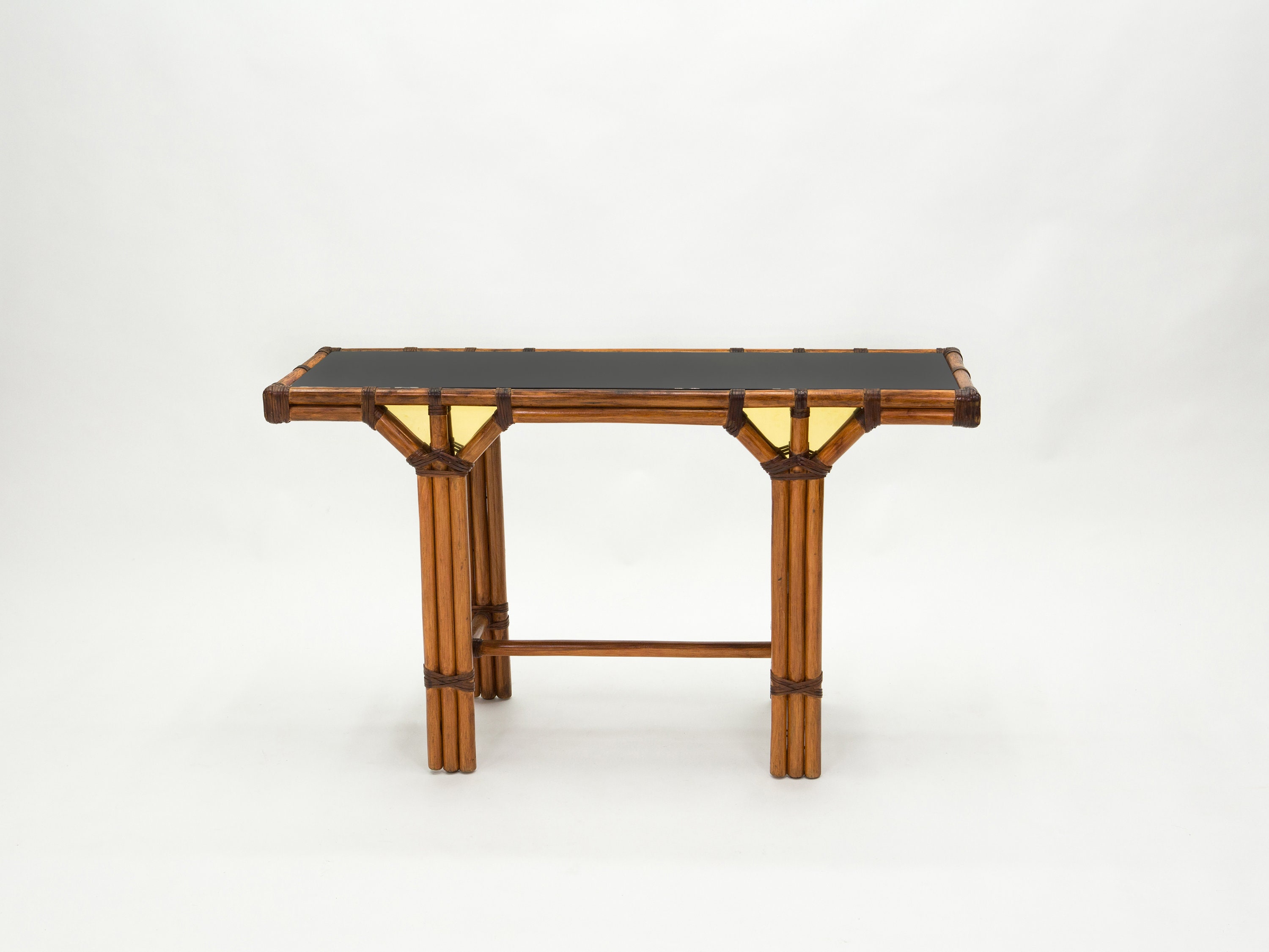 Bamboo and Brass French Console Table Black Glass Top 1970s Etsy UK
