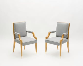 André Arbus pair of ash wood neoclassical armchairs 1940s