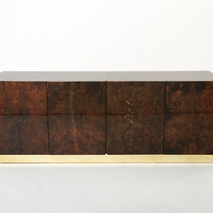 Aldo Tura brown goatskin parchment brass sideboard 1960s