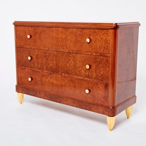 Art deco amboyna burl wood chest of drawers attr. Maurice Dufrène 1940s