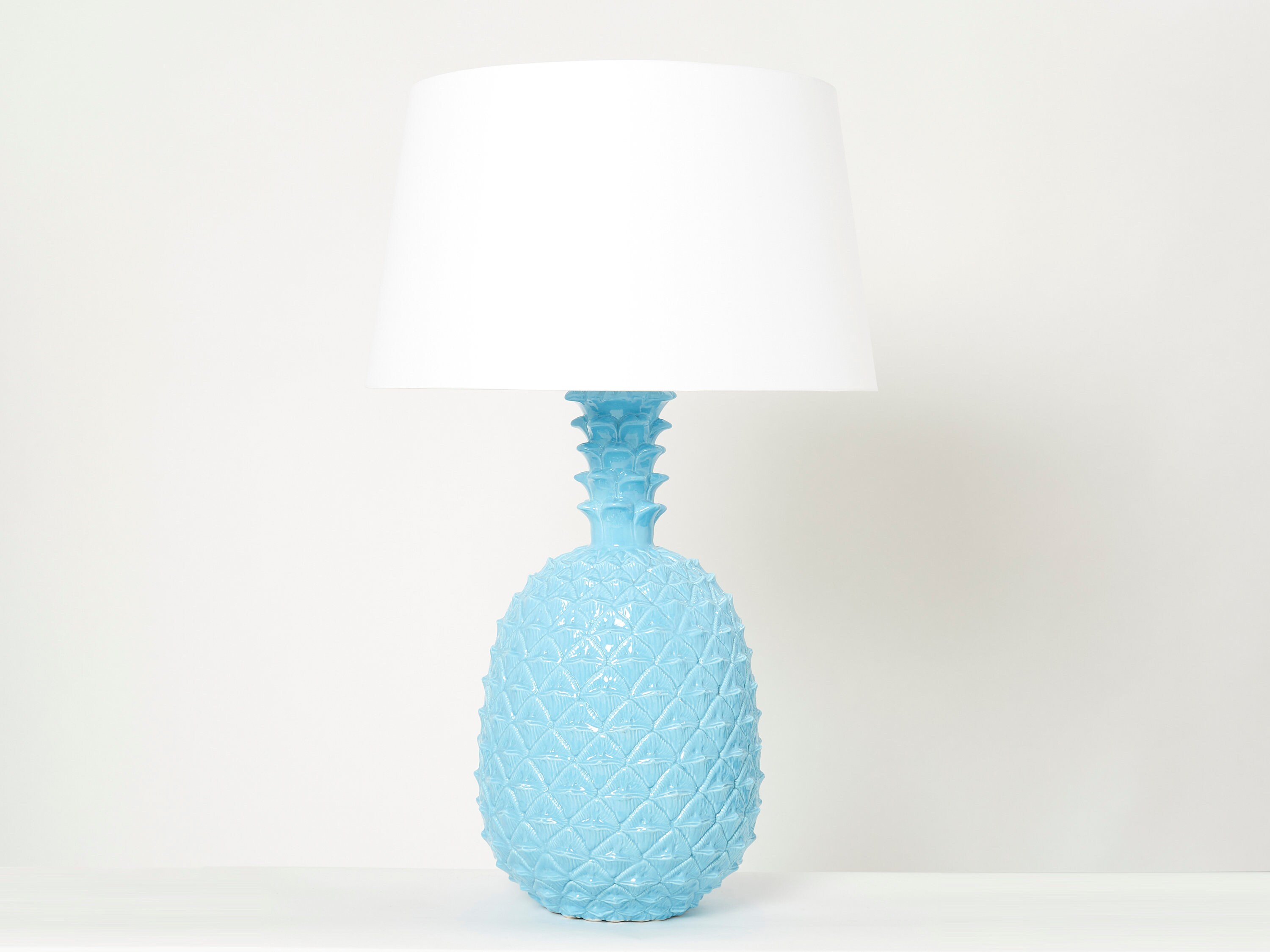 Tommaso Barbi Xl Blue Pineapple Ceramic Table Lamp 1970S