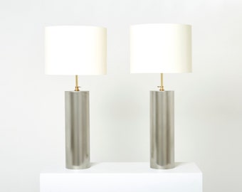 Pair of modernist brushed steel lamps 1966