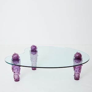 Large signed purple resin glass coffee table Garouste & Bonetti 1990s