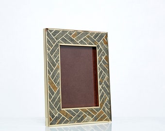 Mid-Century Italian brass fossil stone picture frame 1970