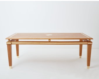 Tommaso Barbi ceused oak and brass dining table 1970s
