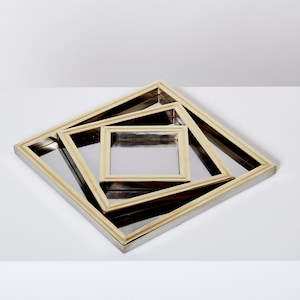 Willy Rizzo Nesting Trays serving pieces in steel and brass 1970s