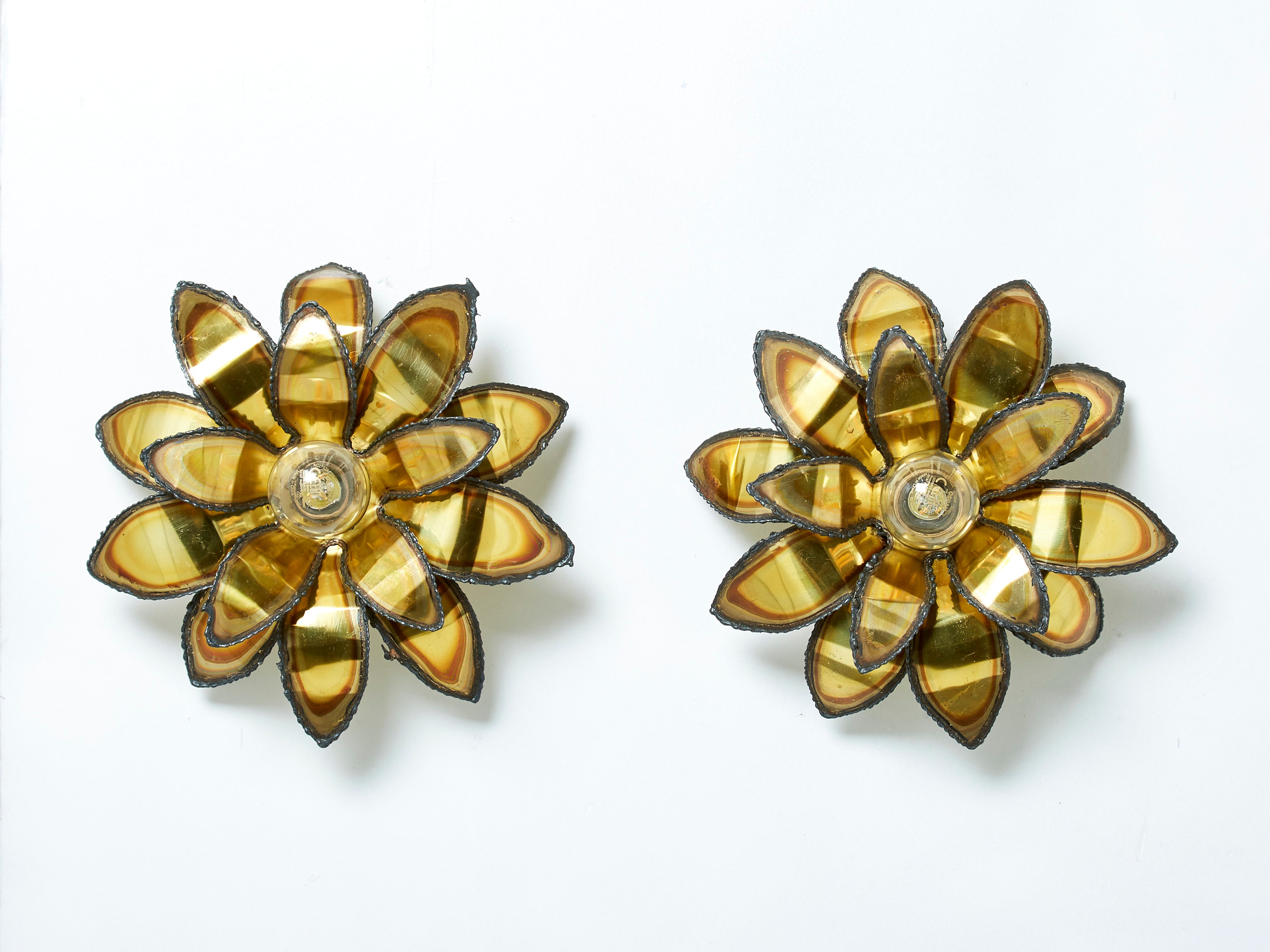 Christian Techoueyres For Maison Jansen Brass Flower Wall Lights 1970S