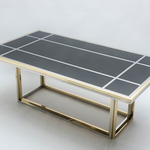 Large brass chrome black glass dining table Romeo Rega 1970s