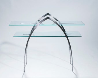 Unique wrought iron and glass console c. 2000