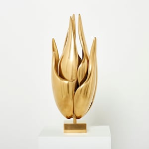 Michel Armand gilt bronze modernist Flame sculpture table lamp 1970