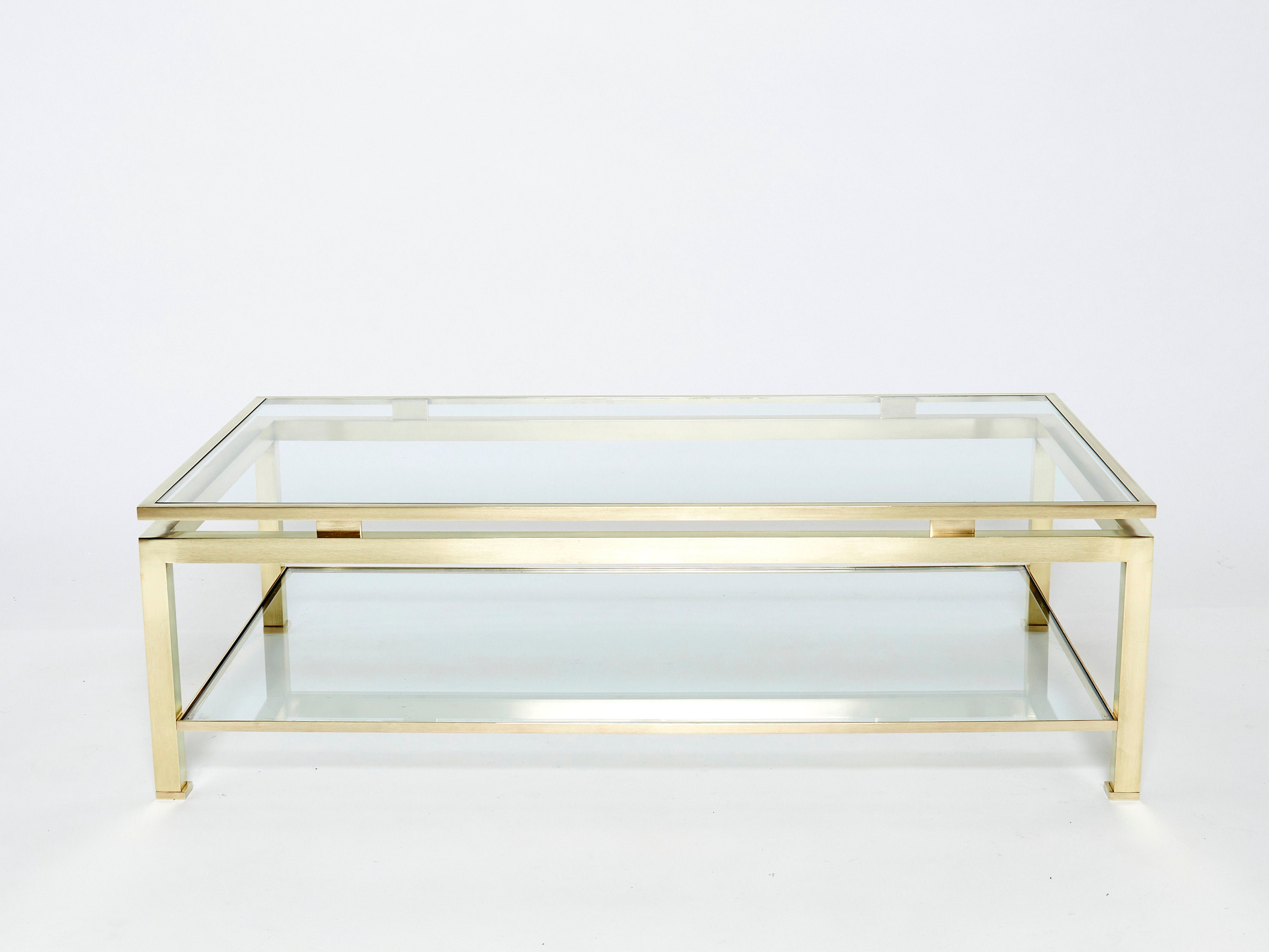French Brass Two-Tier Coffee Table Guy Lefevre For Maison Jansen 1970S