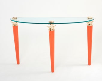 Orange lacquered and bronze glass console table by Garouste & Bonetti 1995