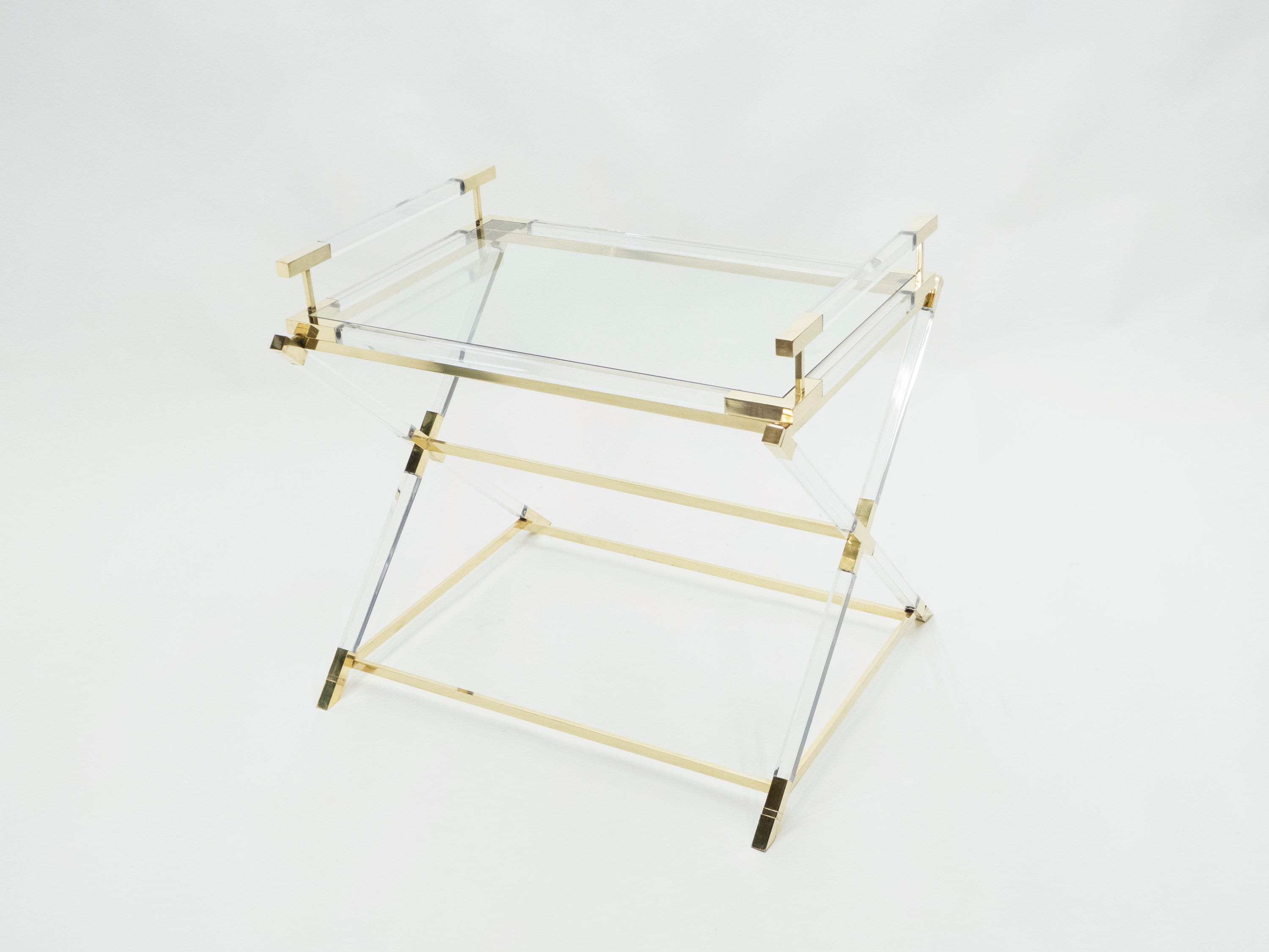 Rare French Side Tray Table Lucite & Brass Maison Jansen 1970S