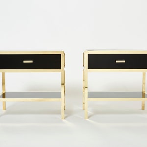 Pair of Michel Pigneres black lacquered brass nightstands tables 1970s