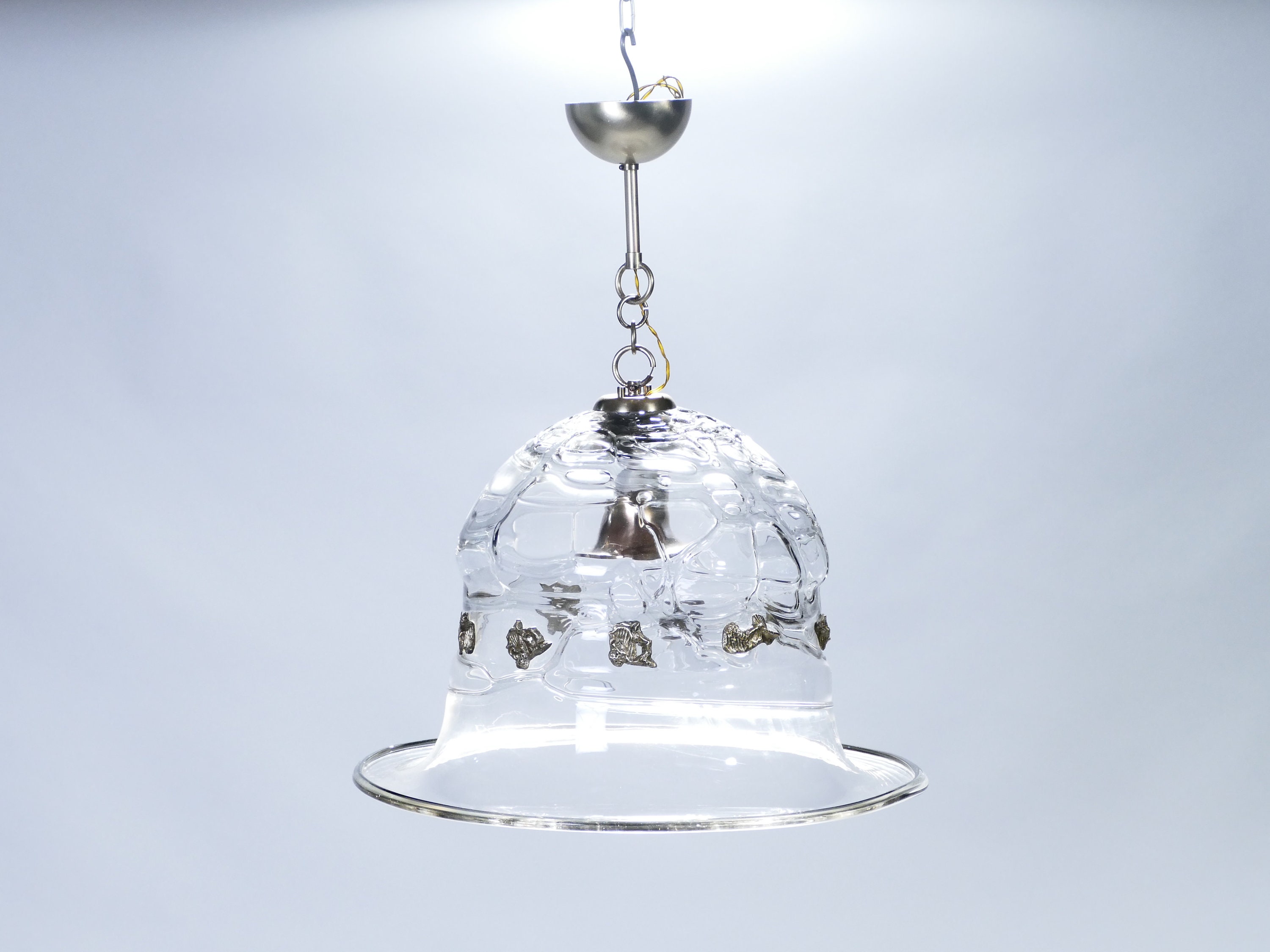 Unique Mid-Century Barovier & Toso Murano Glass & Brass Bell Jar Chandelier 1950S