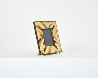 Mid-Century Italian brass horn marquetry picture frame 1970