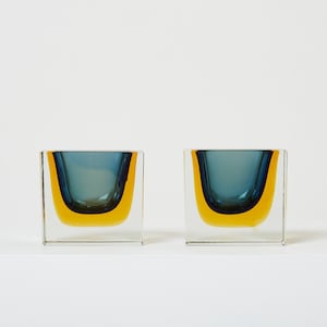 Flavio Poli pair of faceted small bowls Murano glass for Seguso 1960