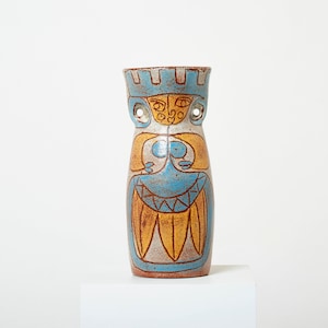 Rare Mid Century Large French Accolay ceramic totem vase 1950s
